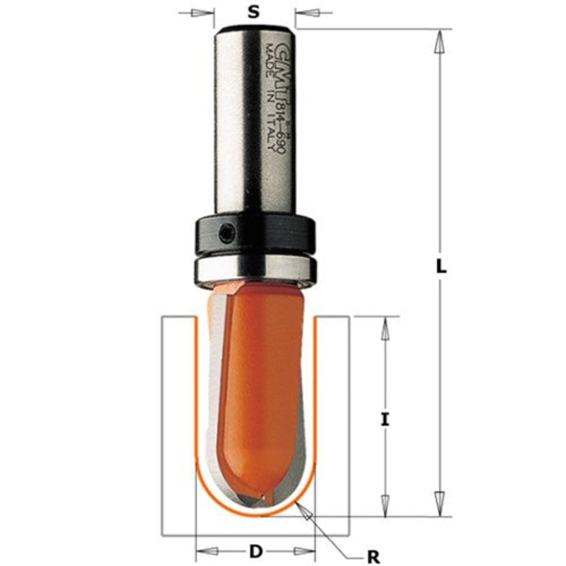 CMT ROUND NOSE BIT 19D X 32L W/BEARING 1/2S