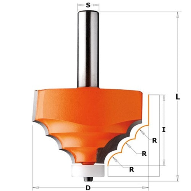 CORIAN DECORATIVE EDGE BIT 8MMR TRIPPLE STEPPED BEAD