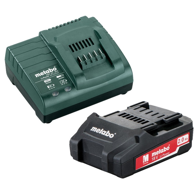Metabo  18 V Li-ionCompactBattery Pack 1 x 2.0Ah + ASC 30-36 V Air-cooled Charger HJA Power Pack