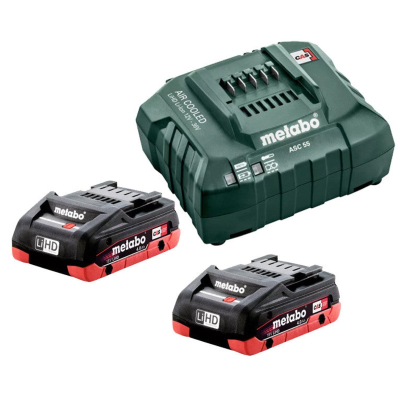 Metabo  18 V LiHD Starter Pack 2 x 4.0 Ah(2 x 18 V 4.0 Ah LiHD Battery Packs, 1 x ASC 55 Air-cooled Charger) 4.0 LiHD KIT