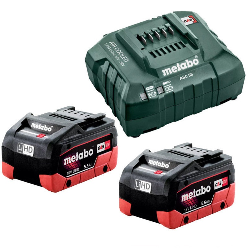 Metabo  18 V LiHD Starter Pack 2 x 5.5 Ah(2 x 18 V 5.5 Ah LiHD Battery Packs, 1 x ASC 55 Air-cooled Charger) 5.5 LiHD KIT
