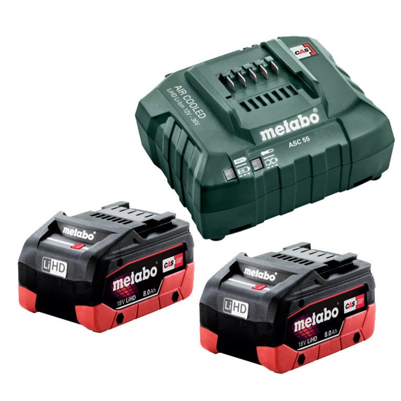 Metabo  18 V LiHD Starter Pack 2 x 8.0 Ah(2 x 18 V 8.0 Ah LiHD Battery Packs, 1 x ASC 55 Air-cooled Charger) 8.0 LiHD KIT