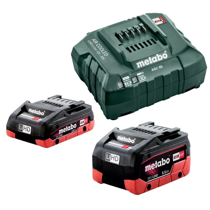 Metabo  18 V LiHD Starter Pack 4.0 Ah + 5.5 Ah(1 x 18 V 4.0 Ah LiHD Battery Pack, 1 x 18 V 5.5 Ah LiHD Battery Pack, 1 x ASC 55 Air-cooled Charger) 455 LiHD KIT