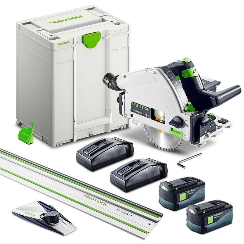 TSC 55K 18V 160mm Cordless Plunge Saw 5.0 Ah XL Set in Systainer with 1400mm Rail