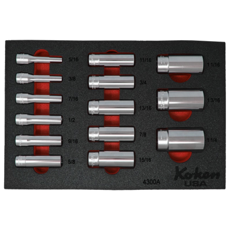 1/2" Sq. Dr. Deep Socket Set SAE in Foam - 14 Pieces