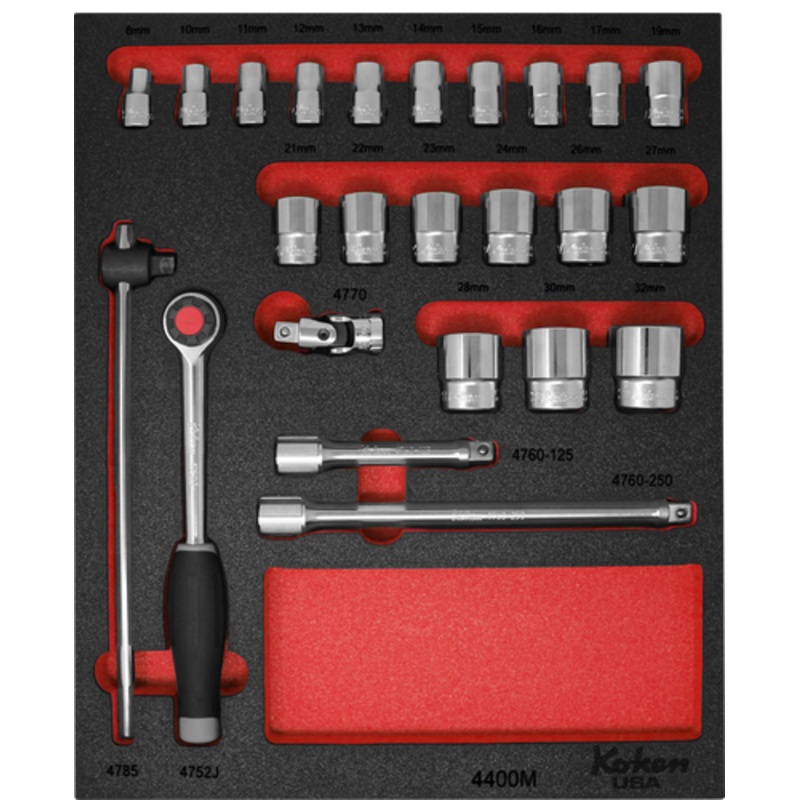 1/2" Sq. Dr. Socket Set Metric in Foam - 24 Pieces