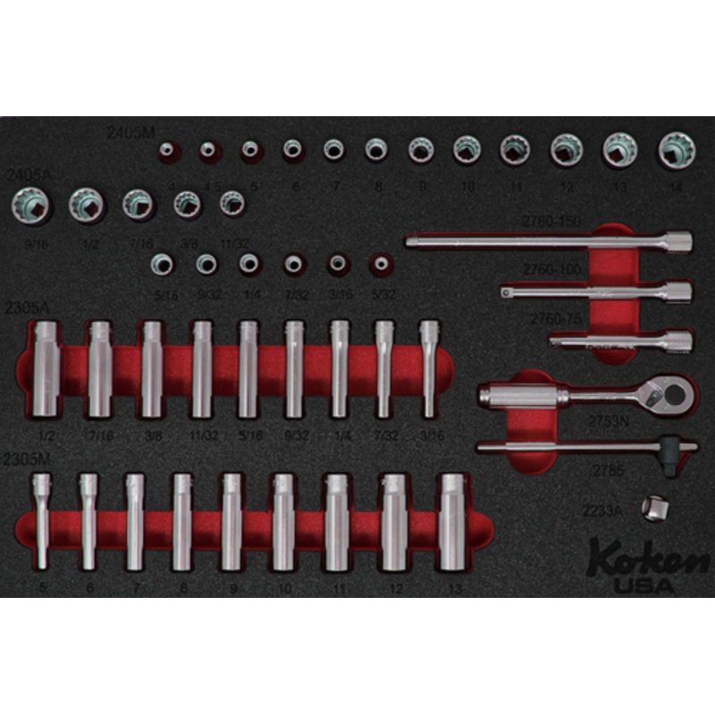 1/4" 12 Point Sq. Dr. Socket and Accessories Set in Foam  - 49 Pieces