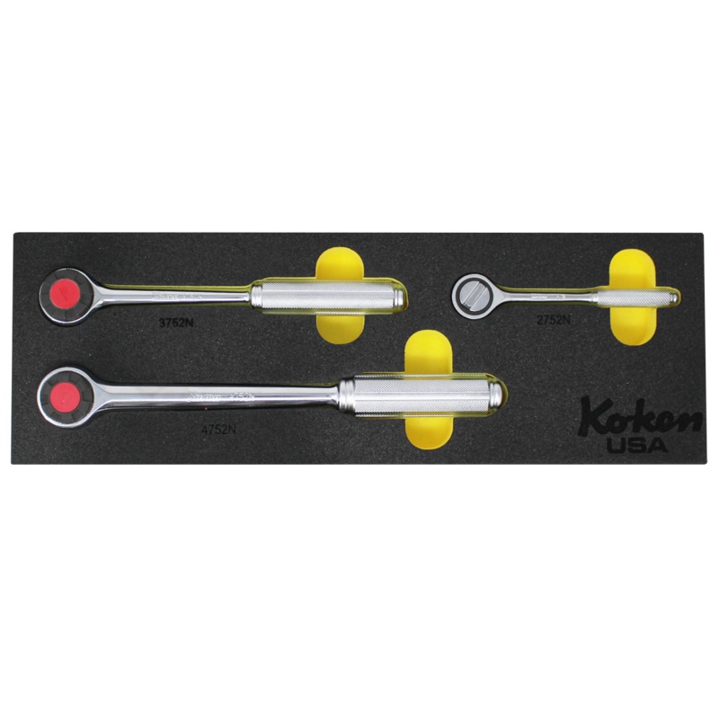 1/4", 3/8", 1/2" Sq. Dr.  Ratchet Set in Foam - 3 Pieces