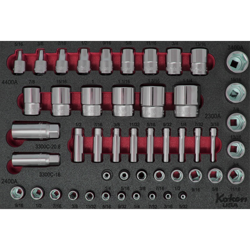 1/4", 3/8" and 1/2"  Sq. Dr. Socket Set SAE in Foam  - 49 Pieces