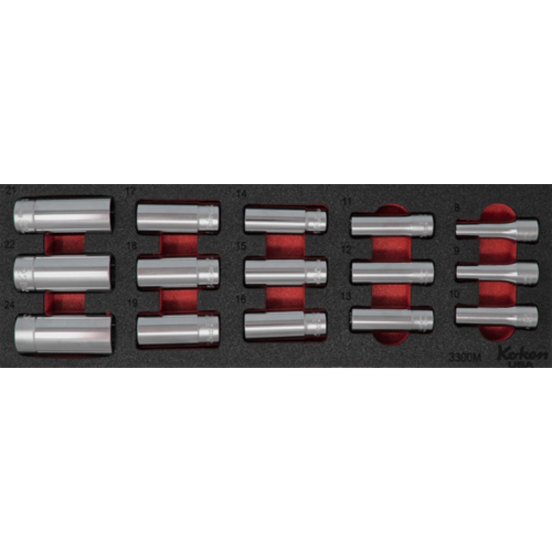 3/8" Sq. Dr. Deep Socket Set Metric  in Foam -  15 Pieces
