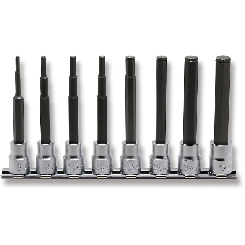 3/8 Sq. Dr. Grip Ring Hex Bit 100mm Long Socket Set -  8 pieces