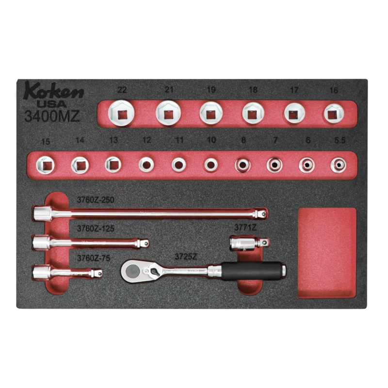 Z-Series 3/8" Sq. Dr. Metric Socket Set w/ 72T Ratchet in Foam -21 Pieces