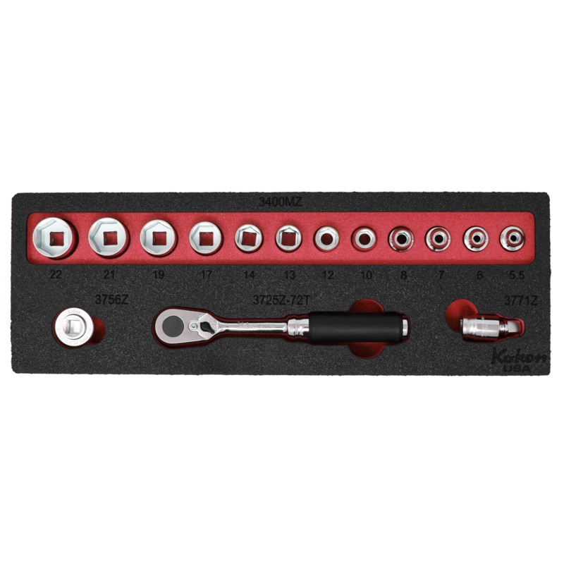 Z-Series 3/8" Sq. Dr.Socket Set Metric with 72 T Ratchet in Foam  - 15 Pieces
