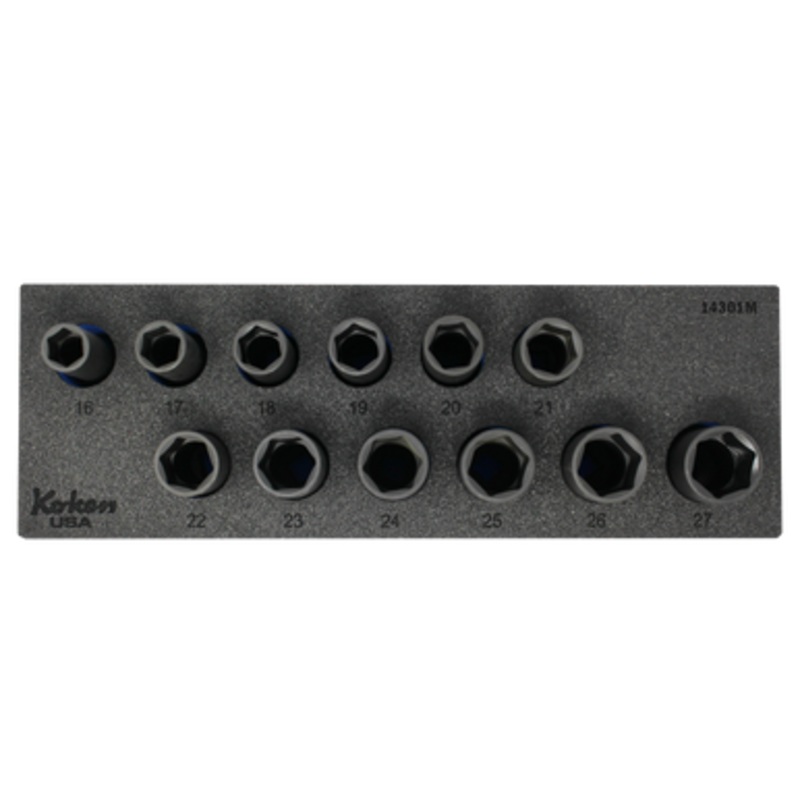 1/2" Sq Dr. Impact Deep Thin Walled Socket Set - 12 pieces