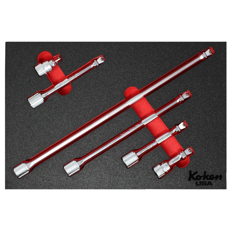 1/2" Sq Dr. Wobble-Fix Extension Bar Set in Foam