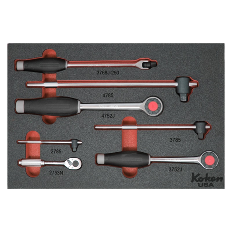 1/4", 3/8", 1/2" Sq. Dr. Ratchets and Handles Set in Foam  - 7 Pieces