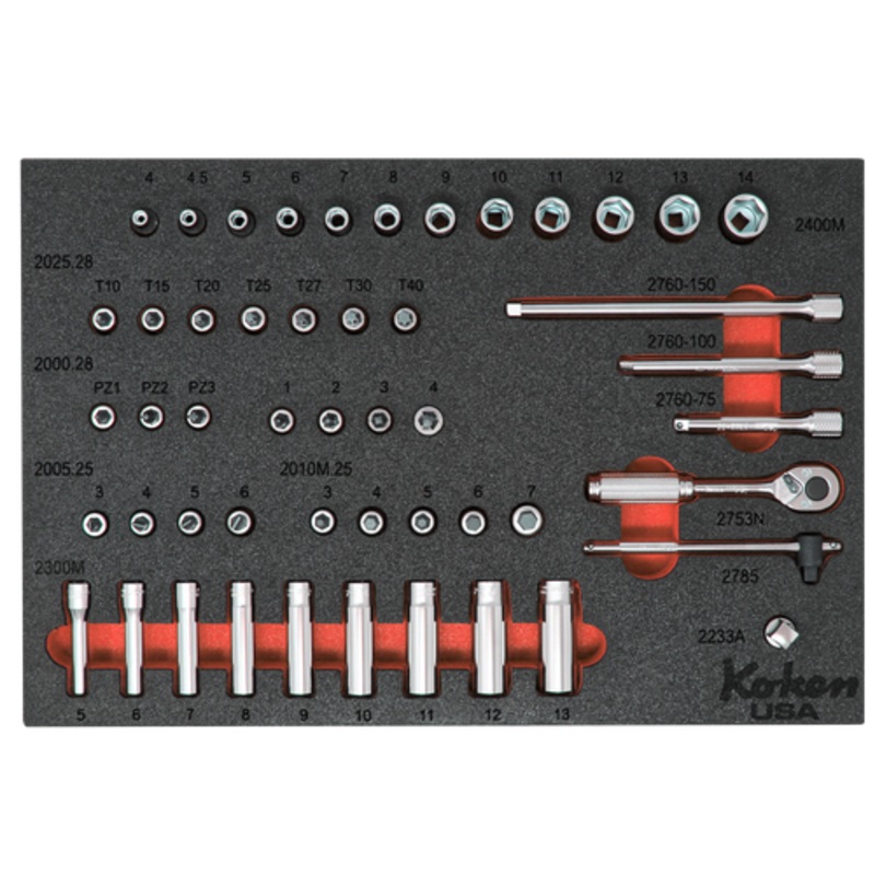1/4" Sq. Dr. Socket and Accessories Set Metric in Foam - 51 Pieces