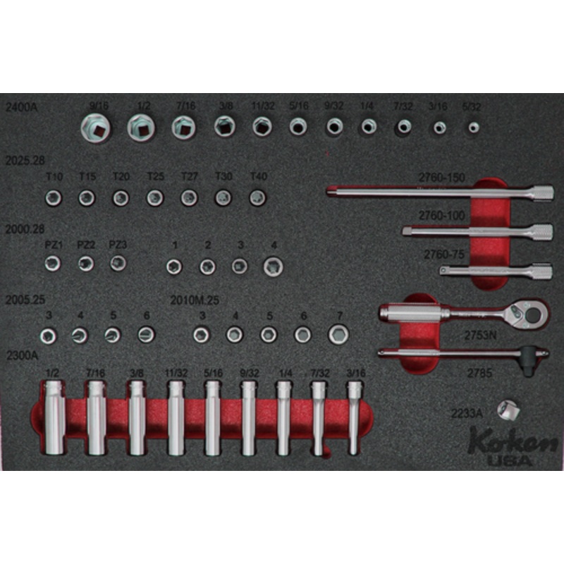 1/4" Sq. Dr. Socket and Accessories Set SAE in Foam - 51 Pieces