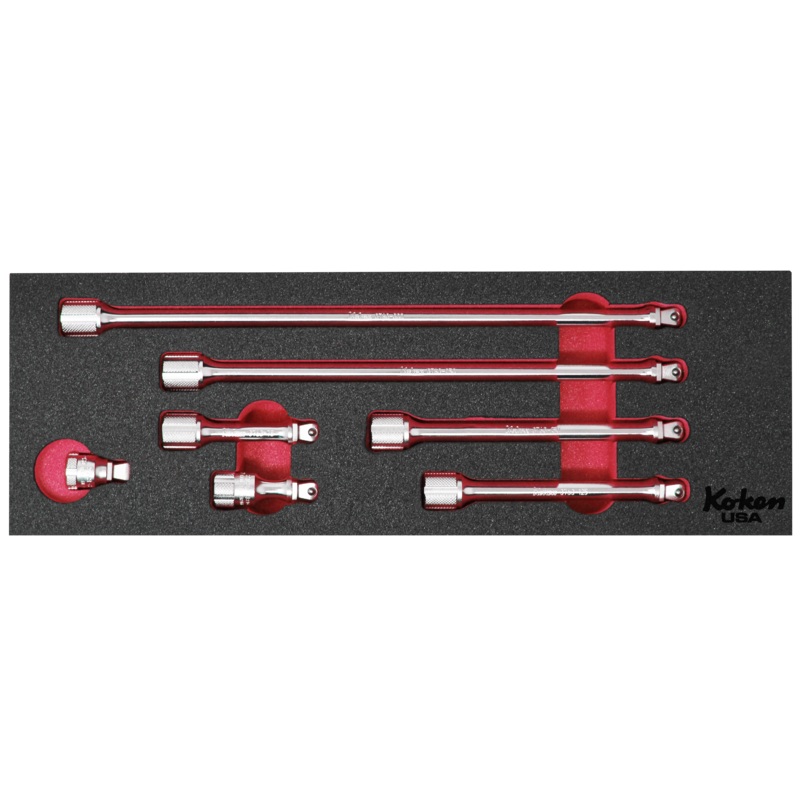3/8" Sq Dr. Wobble-Fix Extension Bar Set  in Foam - 7 Pieces