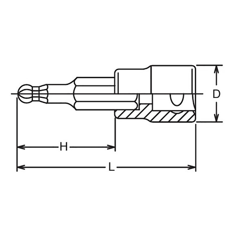 3/8 Sq. Dr. Bit Socket 10mm Ballpoint Hex Length 100mm