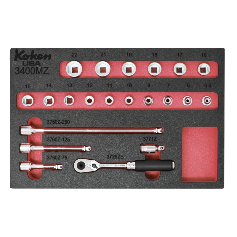 Z-Series 3/8" Sq. Dr. Metric Socket Set w/ 72 Teeth Quick-Release Ratchet in Foam -21 Pieces