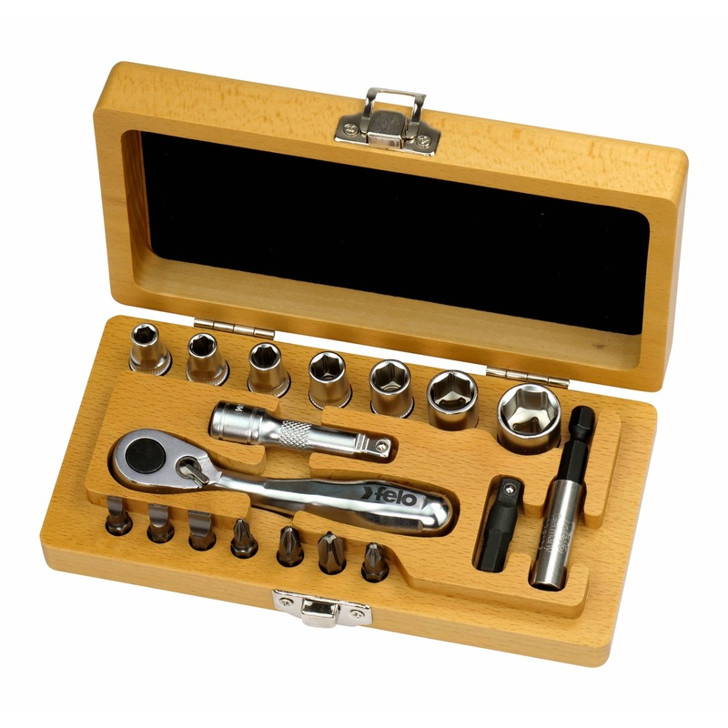 Felo 05771866 - XS Classic Socket &  Bit Set with Ratchet & Wood Case - Metric