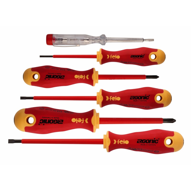 Felo 41396398  Ergonic VDE Insulated Slotted/Phillips Screwdriver Set, 6 Pieces