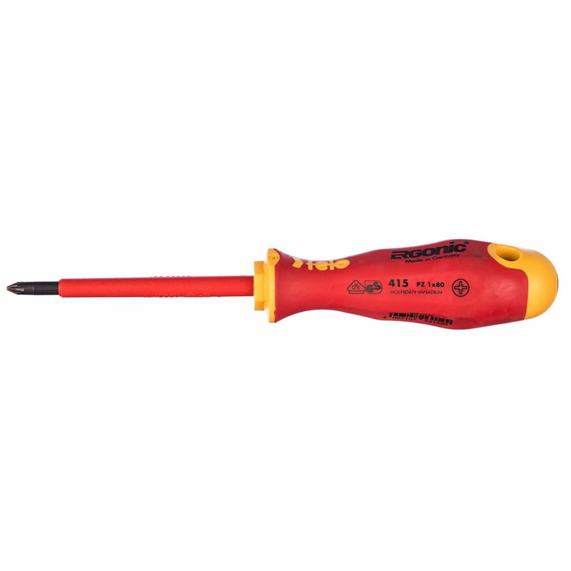 Felo 41510290 Ergonic VDE Insulated Pozidriv Screwdriver, PZ 1 x 80
