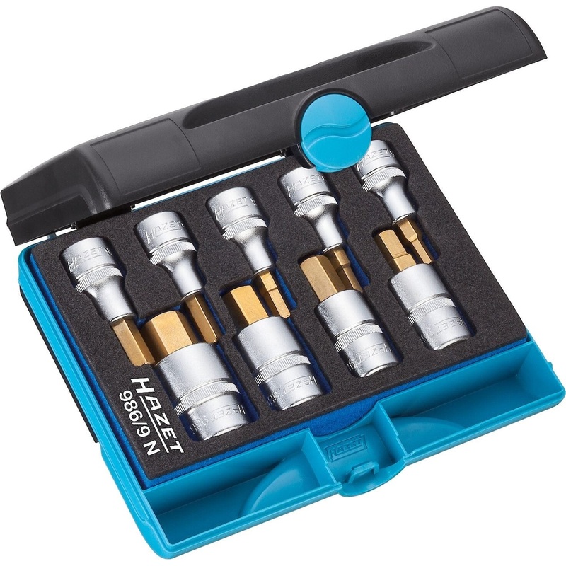 Hazet 986/9N 9 Pc 1/2" Hex Titanium-Nitride Socket Set 5-17mm