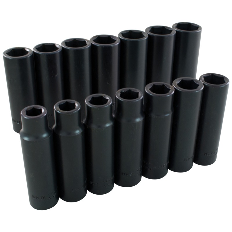 1/2" Dr. 14 Piece 6 Point Deep Metric Impact Socket Set