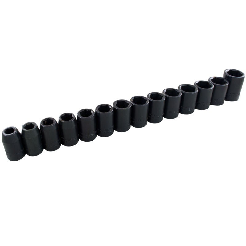 1/2" Dr. 14 Piece 6 Point Standard Metric Impact Socket Set