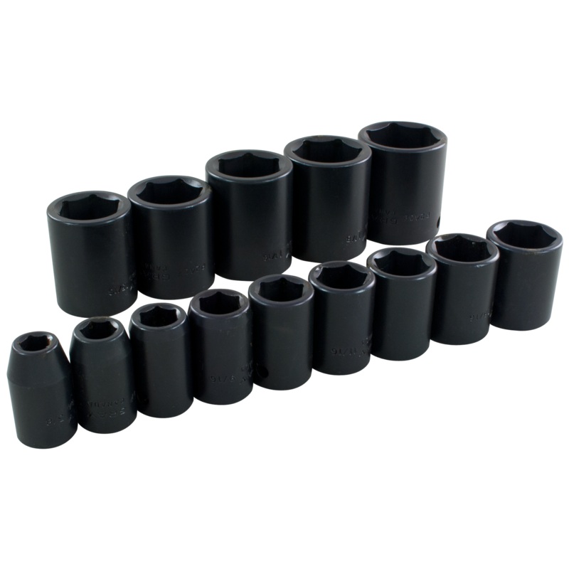 1/2" Dr. 14 Piece 6 Point Standard SAE Impact Socket Set