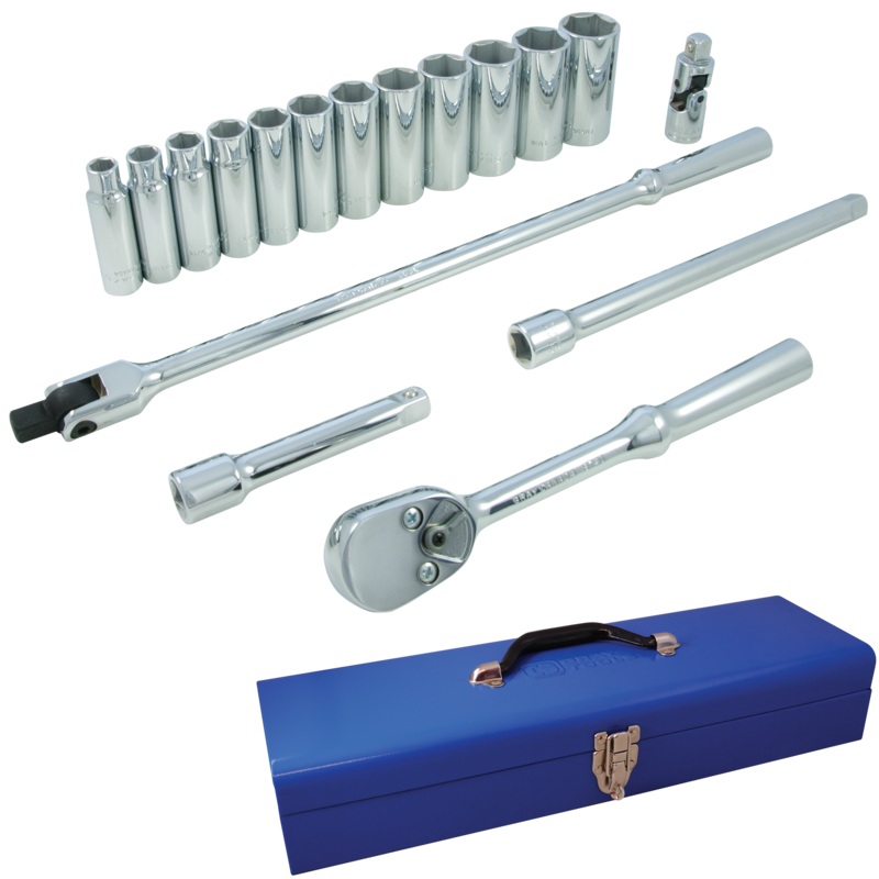 1/2" Dr. 17 Piece 6 Point Deep SAE Socket Set