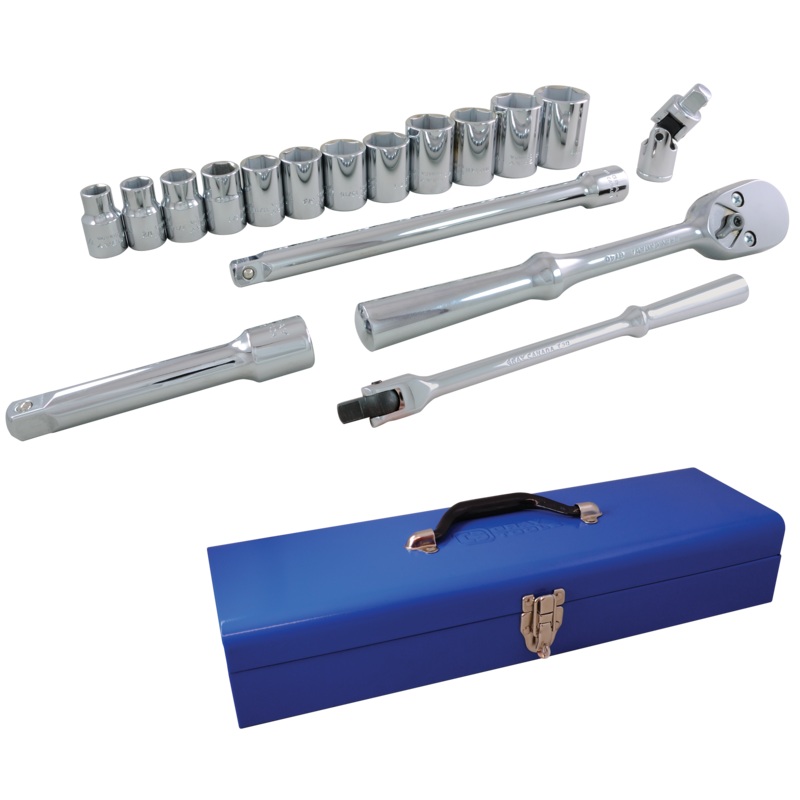 1/2" Dr. 17 Piece 6 Point SAE Socket & Attachment Set