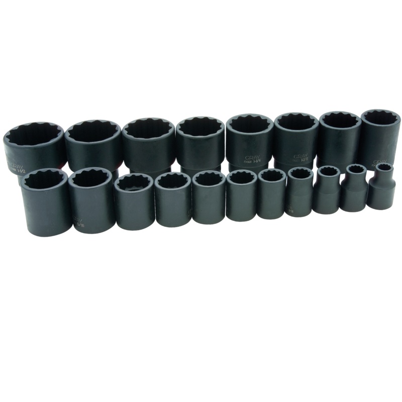1/2" Dr. 19 Piece 12 Point Standard SAE Impact Socket Set