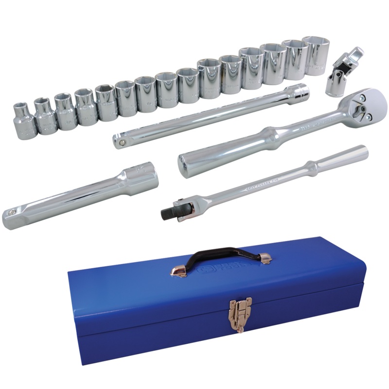 1/2" Dr. 20 Piece 6 Point SAE Socket & Attachment Set