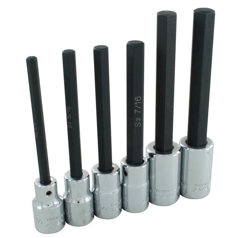 1/2" Dr. 6 Piece Extra Long SAE Hex Head Socket Set