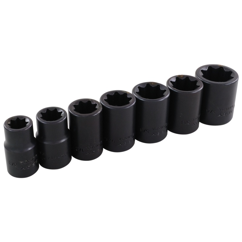 1/2" Dr. 7 Piece 8 Point Standard SAE Double Square Impact Socket Set