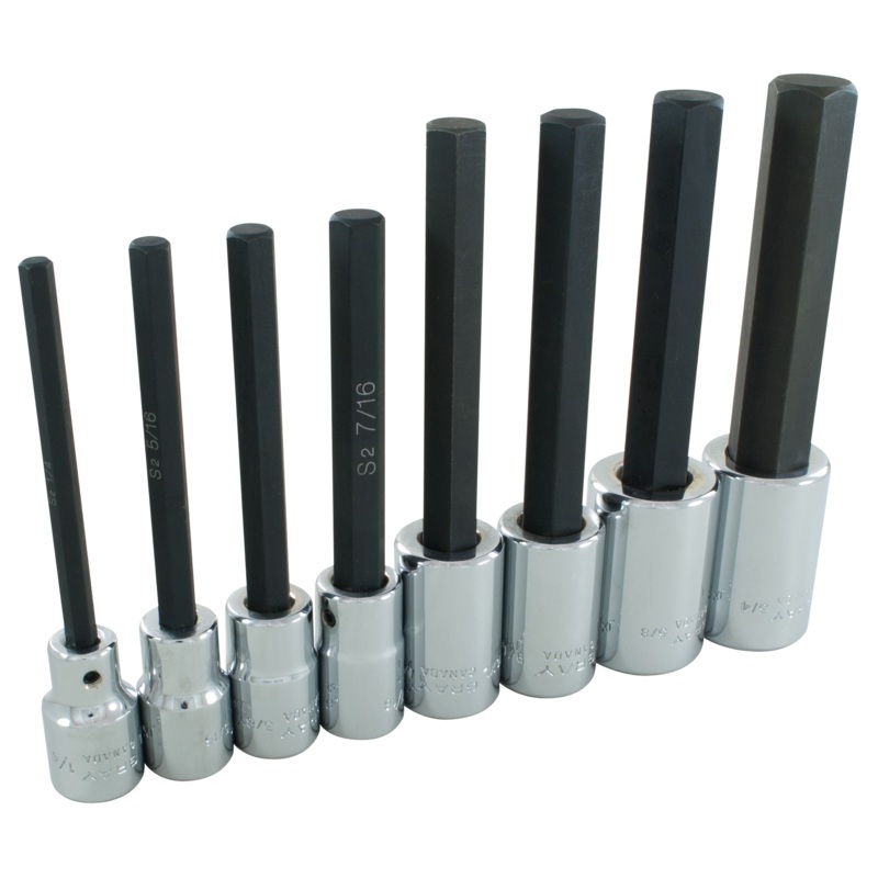 1/2" Dr. 8 Piece Extra Long SAE Hex Head Socket Set
