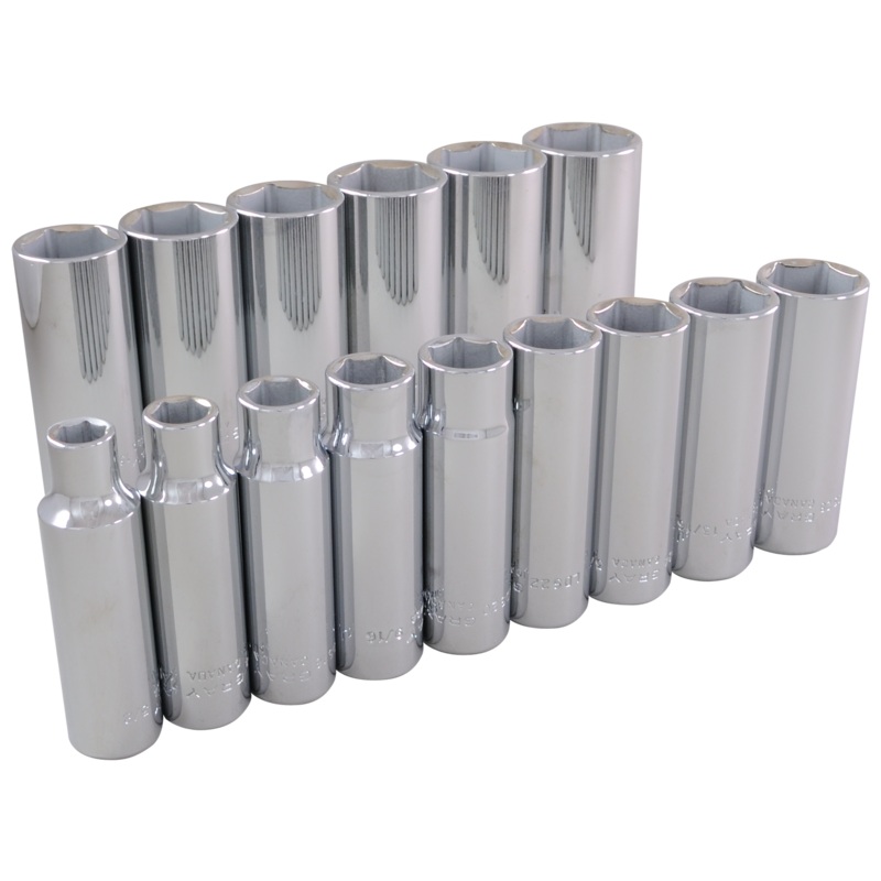 1/2" Dr. 15 Piece 6 Point Deep SAE Socket Set