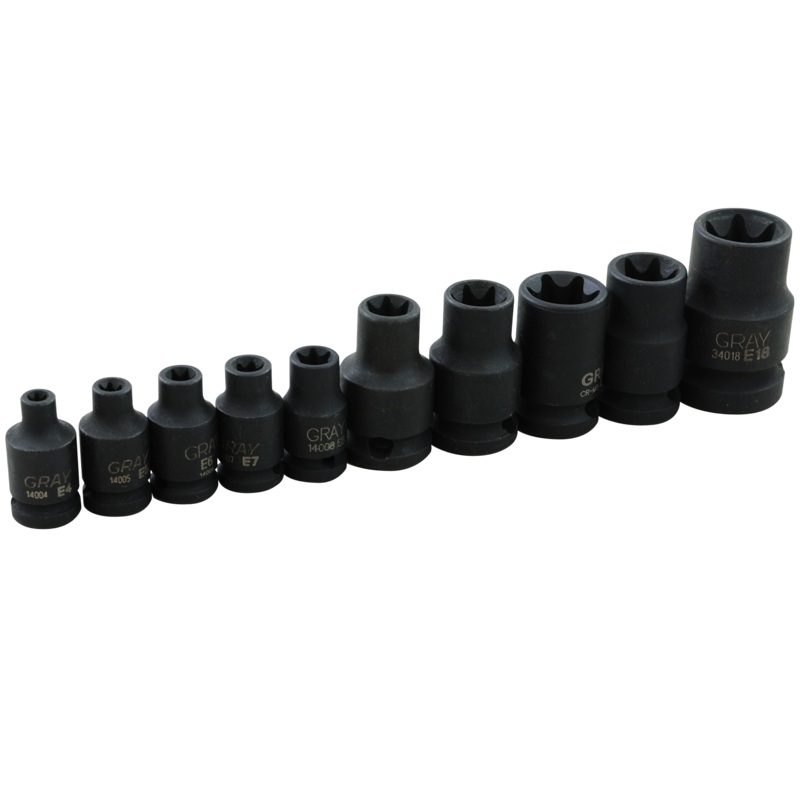 1/4", 3/8" & 1/2"  Dr. 10 Piece Female Torx Impact Socket Set