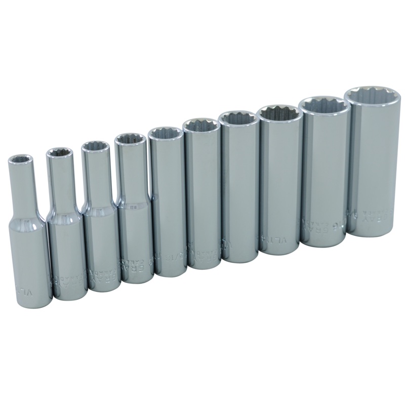1/4" Dr. 10 Piece 12 Point Deep SAE Socket Set