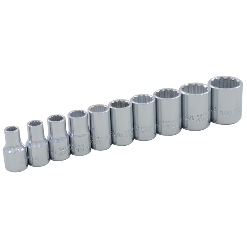 1/4" Dr. 10 Piece 12 Point Standard SAE Socket Set