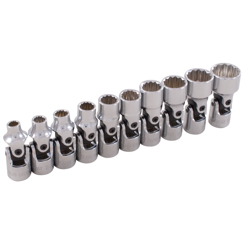 1/4" Dr. 10 Piece 12 Point Standard SAE Universal Joint Socket Set