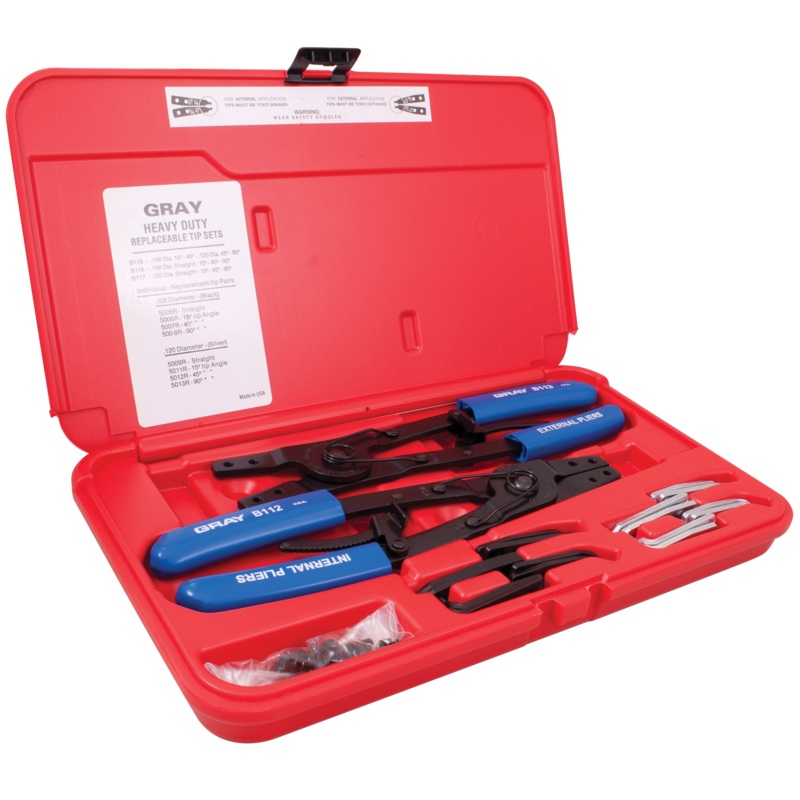 2 Piece Heavy Duty Retaining Ring Pliers Set Internal/External with Interchangeable Tips