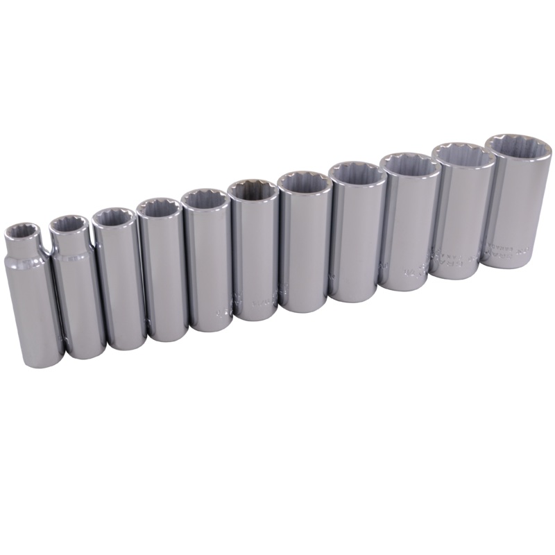 3/8" Dr. 11 Piece 12 Point Deep SAE Socket Set