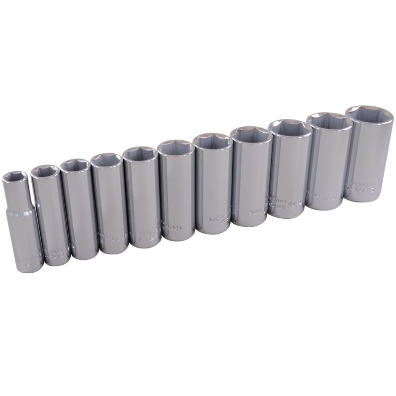 3/8" Dr. 11 Piece 6 Point Deep SAE Socket Set