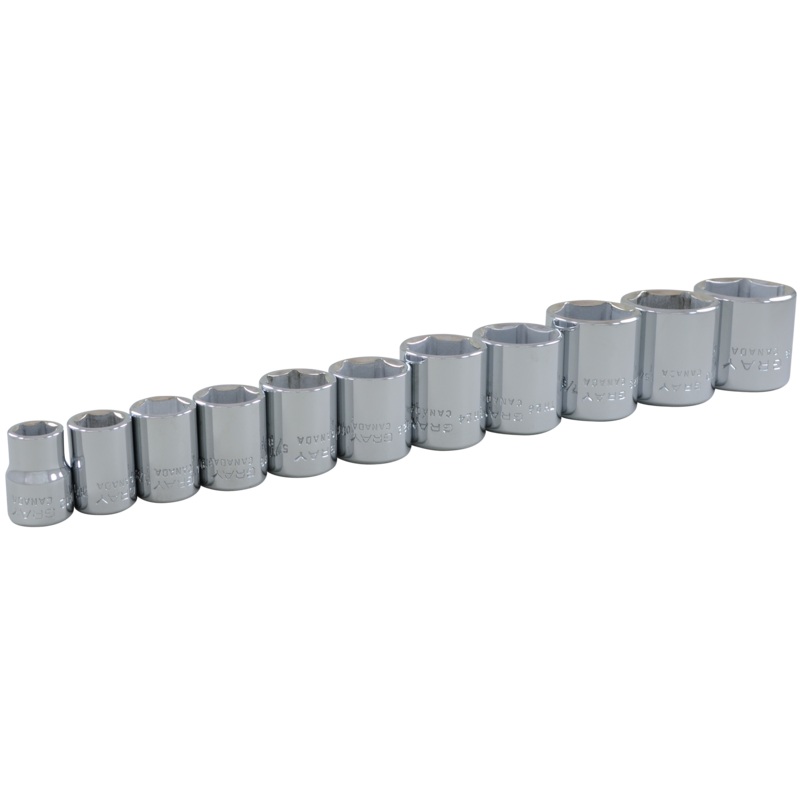 3/8" Dr. 11 Piece 6 Point Standard SAE Socket Set