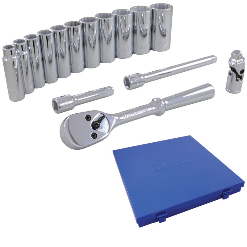 3/8" Dr. 15 Piece 12 Point Deep SAE Socket Set