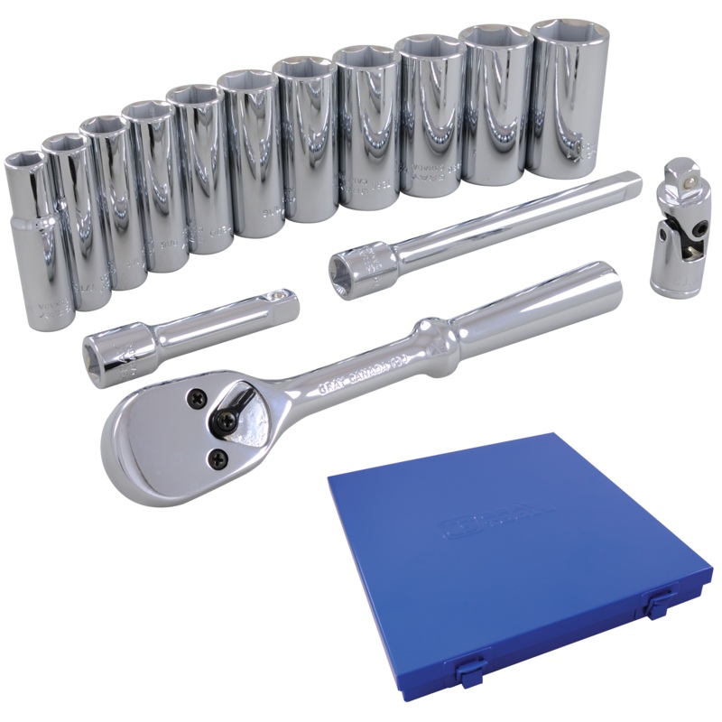 3/8" Dr. 15 Piece 6 Point Deep SAE Socket Set